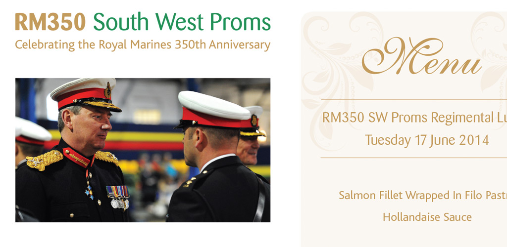 RM350 South West Proms dinner menu