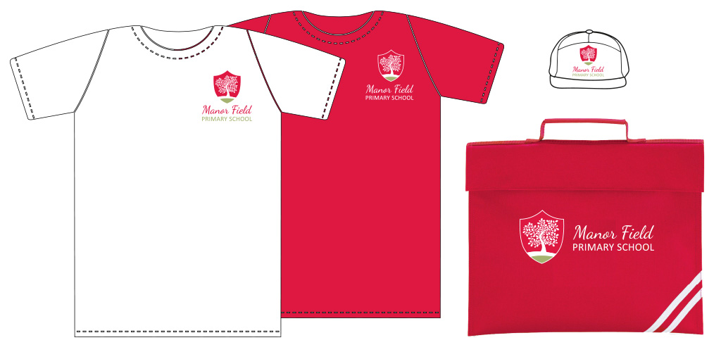 Manor Field School logo printed on shirts and school bag