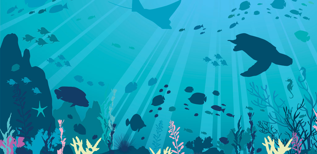 Wall illustration of the coral reef for the National Marine Aquarium