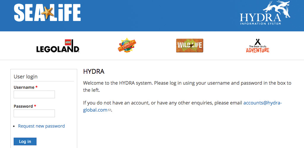 HYDRA login screen