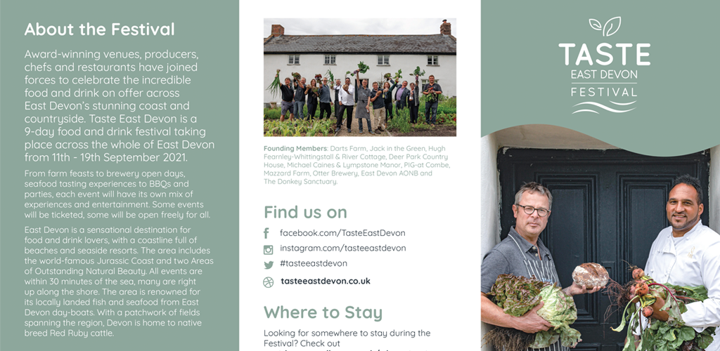 Leaflet design for Taste East Devon food festival