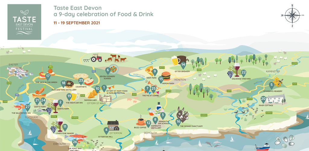 Illustrative map for Taste East Devon food festival