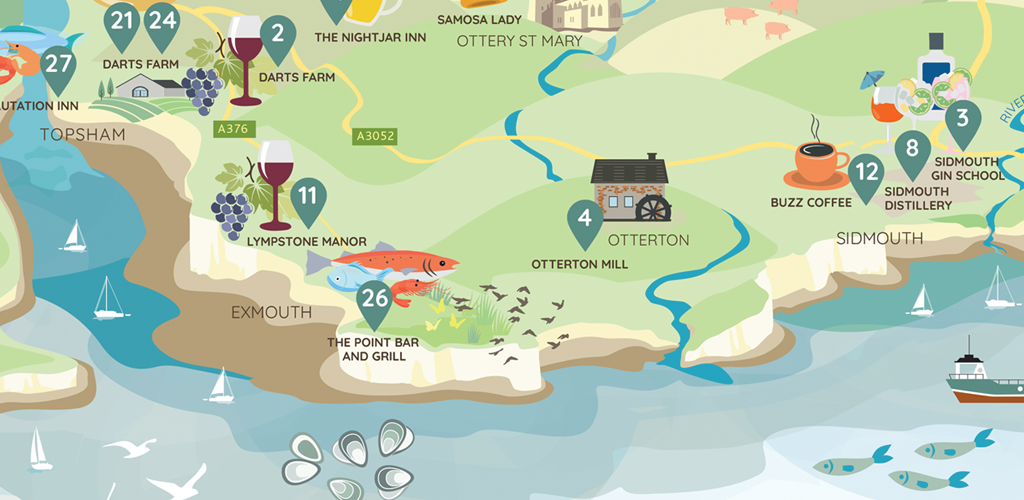 Map illustration of East Devon food festival 2021