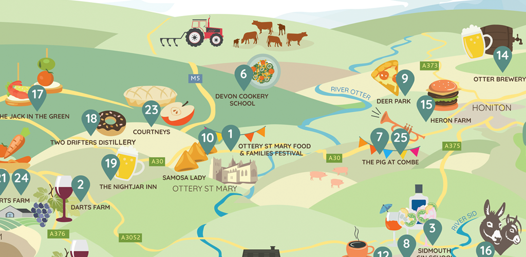 Illustrative map of East Devon close up